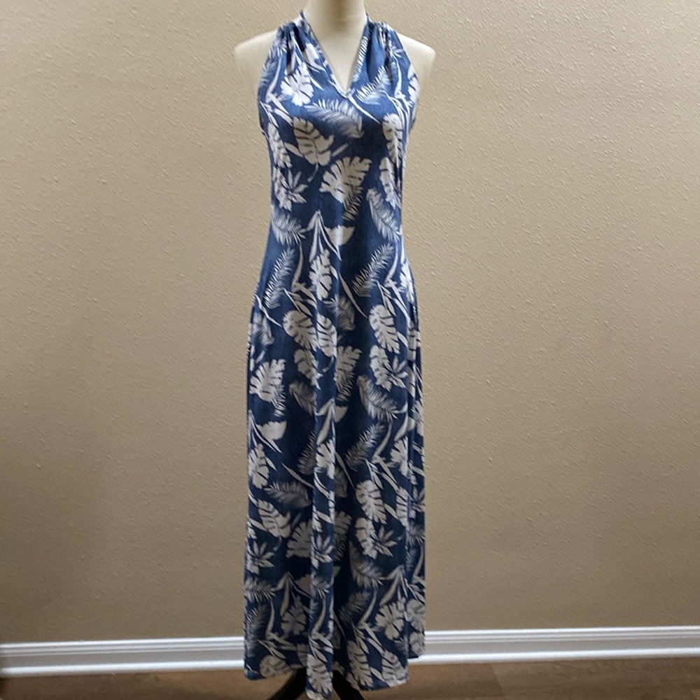 Olivia Matthews long blue and white dress. Medium